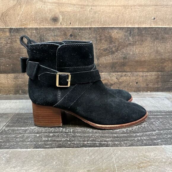 Kate Spade NY Women’s Size 6 Polly Cow Suede Strap Bootie Black Ankle Boots - Picture 1 of 9